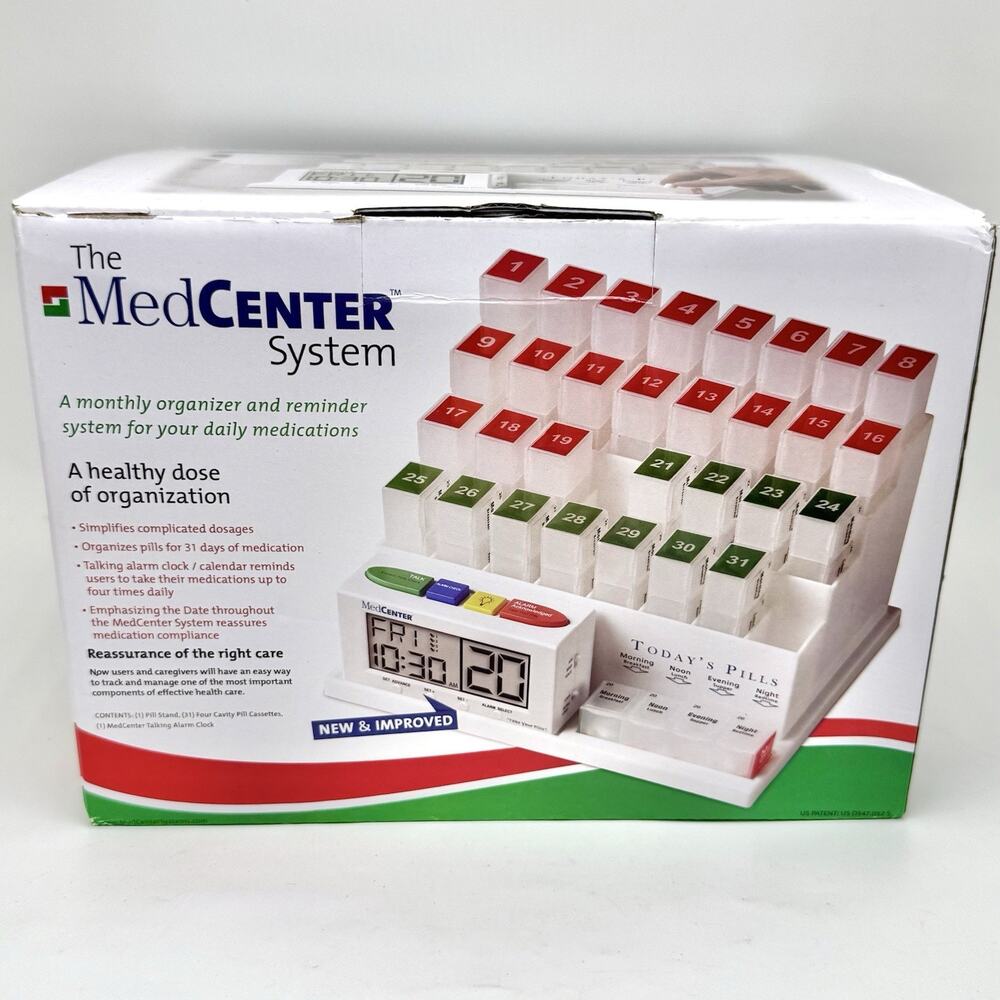 MedCenter System 31 Day Monthly Medicine Pill Organizer Talking Alarm Reminder